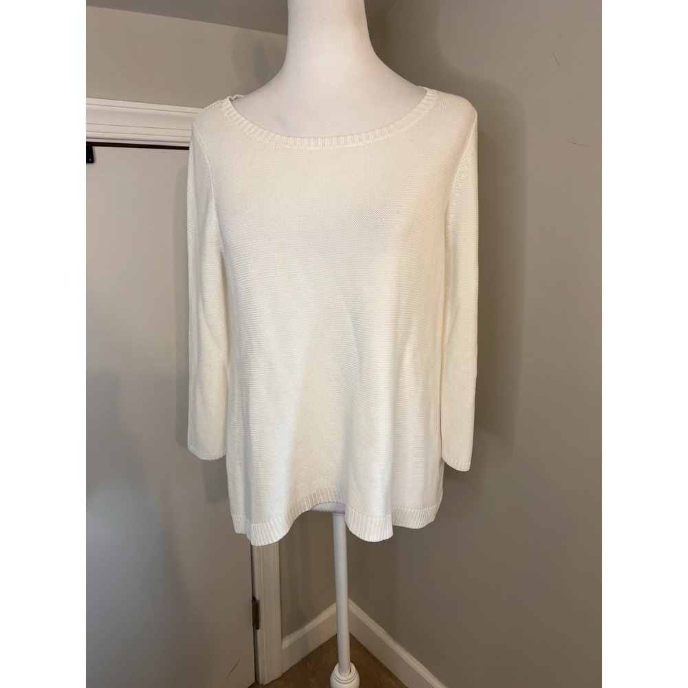 eileen fisher White Crew Neck Tencel Sweater small Lightweight